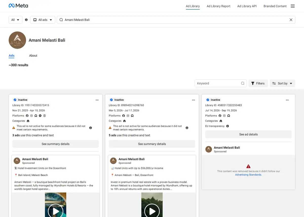 Ad Library: сторінка Amani Melasti (TEUS)